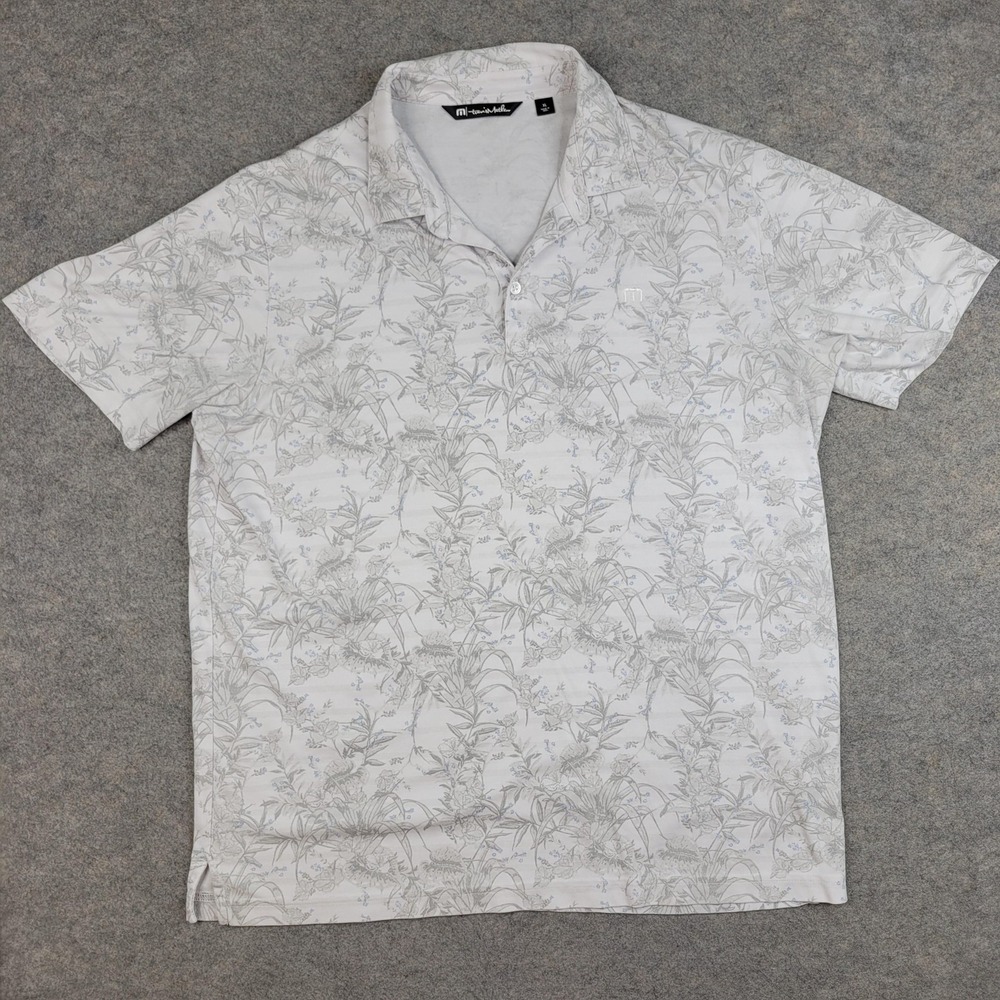 Travis Mathew Polo Shirt‎ Mens XL White Floral Golf Performance Knit Top